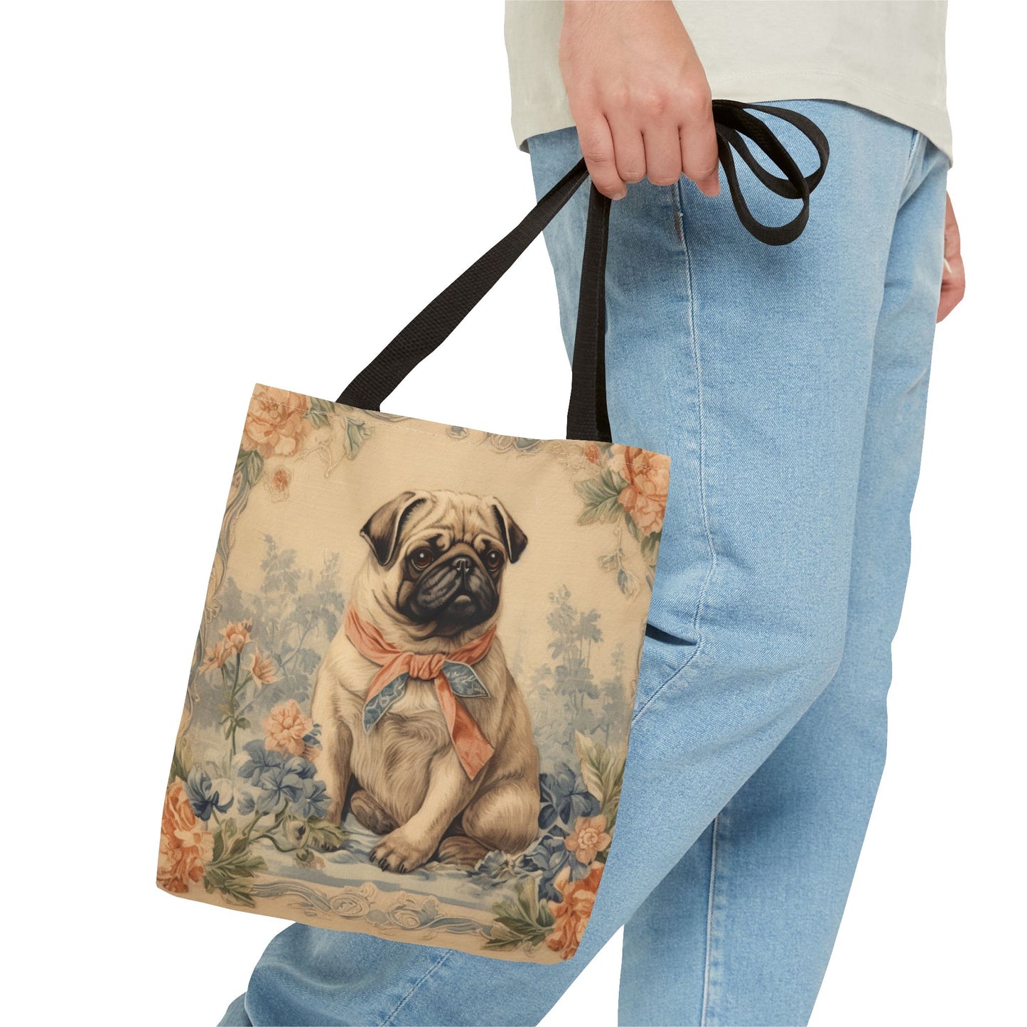 Pug Charm Floral Tote Bag – Eco-Friendly Canvas for Dog Lovers