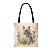 Ragdoll Cat Tote Bag with Blue Floral Design, Eco-Friendly Gift Idea