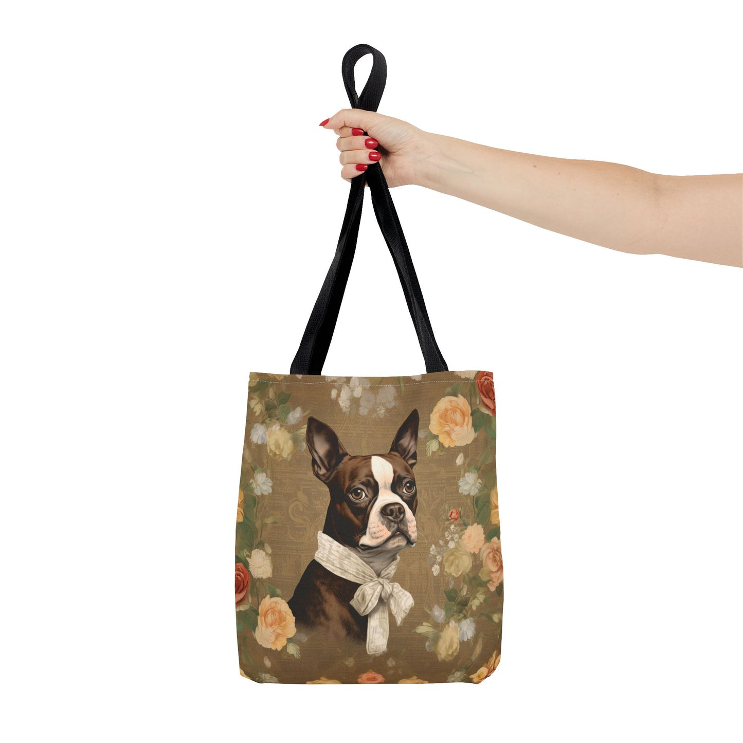 Boston Terrier Floral Canvas Tote Bag, Elegant Gift for Dog Lovers