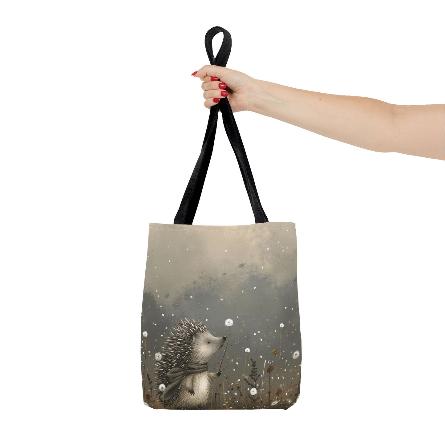 Whimsical Hedgehog Tote Bag with Dandelion Dreams - Eco-Friendly and Artistic