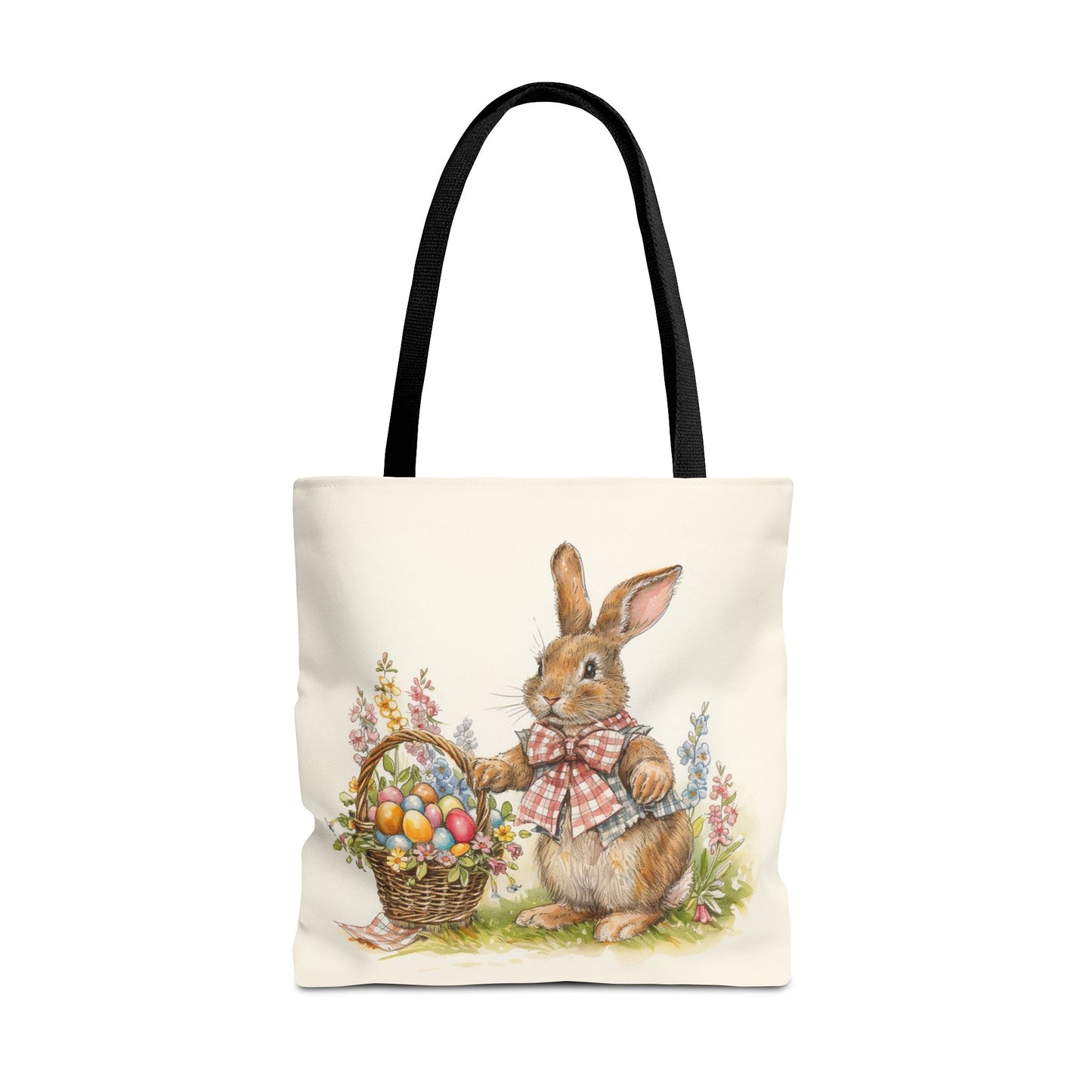 Easter Bunny Canvas Tote Bag with Floral and Basket Design