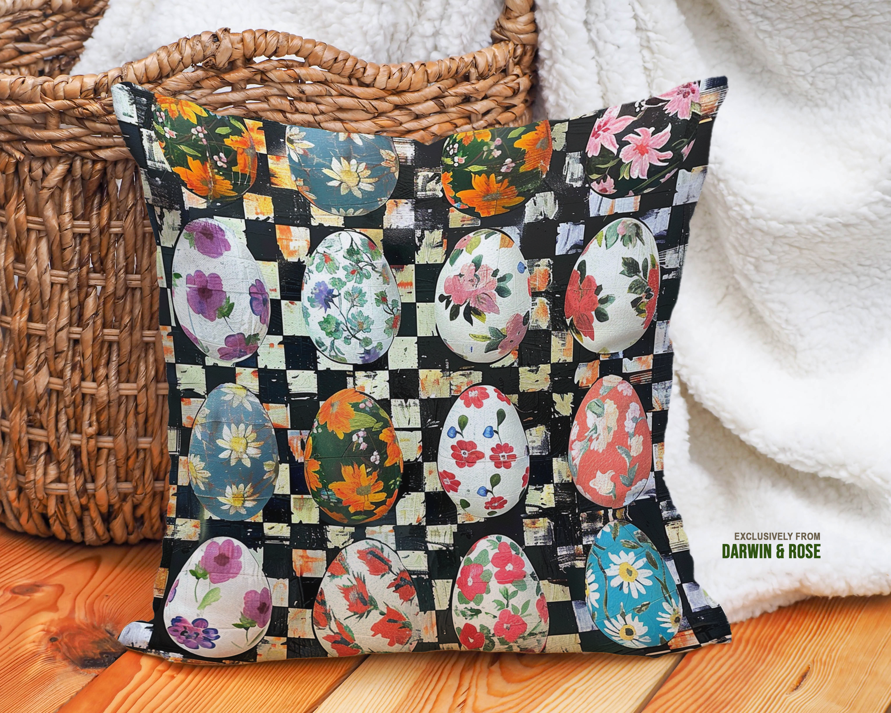Floral Easter Eggs Modern Farmhouse Throw Pillow