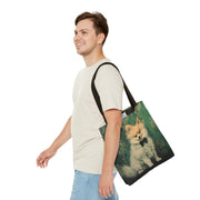 Pomeranian Portrait Tote Bag, Artsy Green Design for Dog Lovers