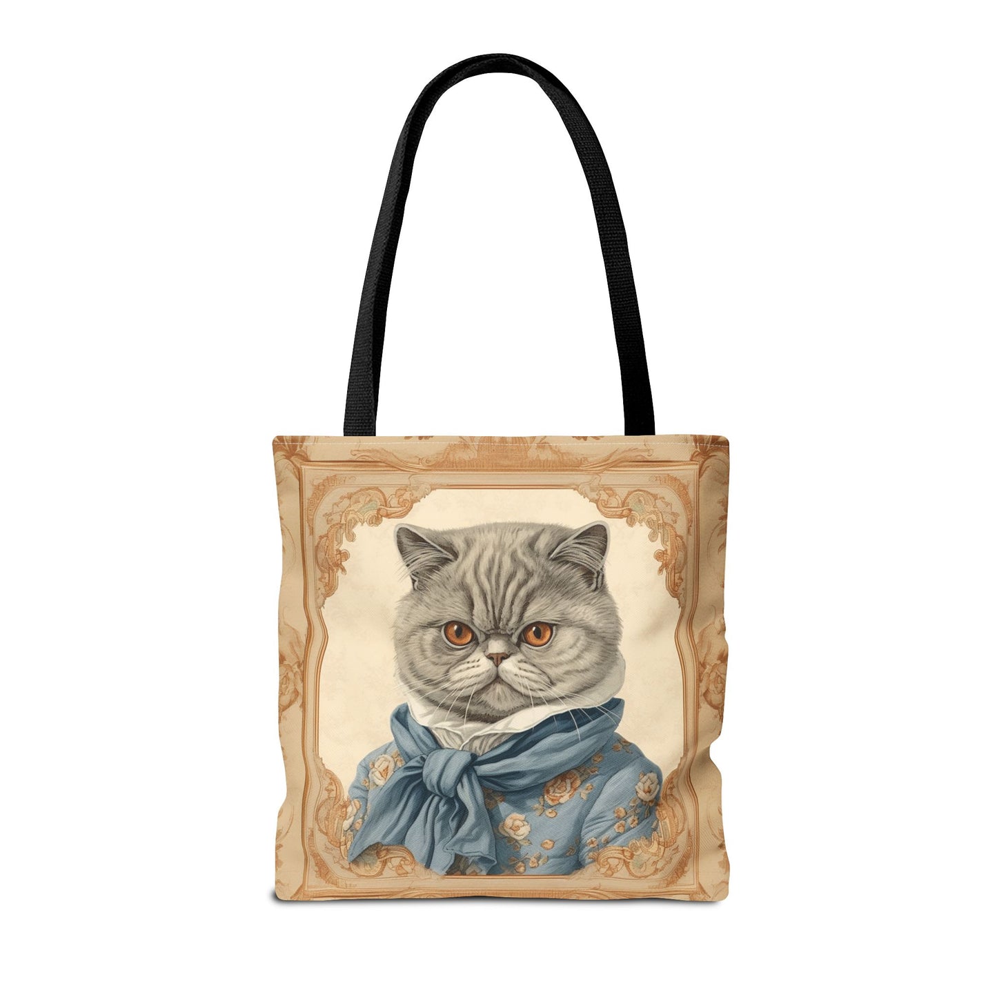 Elegant Exotic Shorthair Cat Tote Bag with Vintage Floral Design