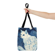 Moonlit Floral Cat Tote Bag, Elegant Canvas for Nature Lovers