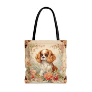 Cavalier Spaniel Canvas Tote Bag with Floral Design, Eco-Friendly Gift