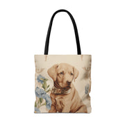 Charming Labrador Puppy Canvas Tote Bag, Floral Design for Dog Lovers