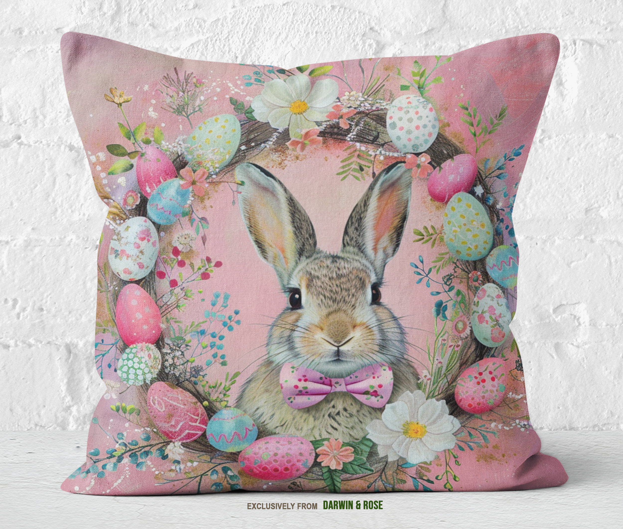 Easter Bunny Springtime Wreath Throw Pillow