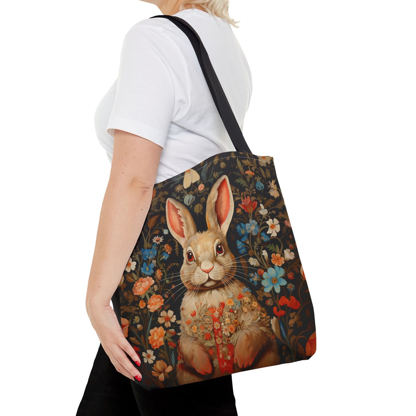 Floral Bunny Tote Bag with Whimsical Rustic Charm, Eco-Friendly Design