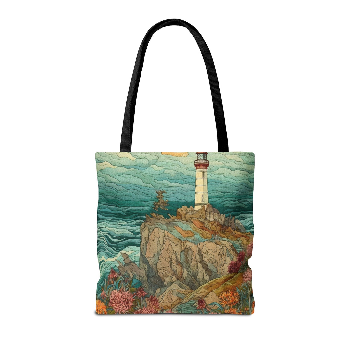 Coastal Lighthouse Art Canvas Tote Bag, Eco-Friendly Beach Essential