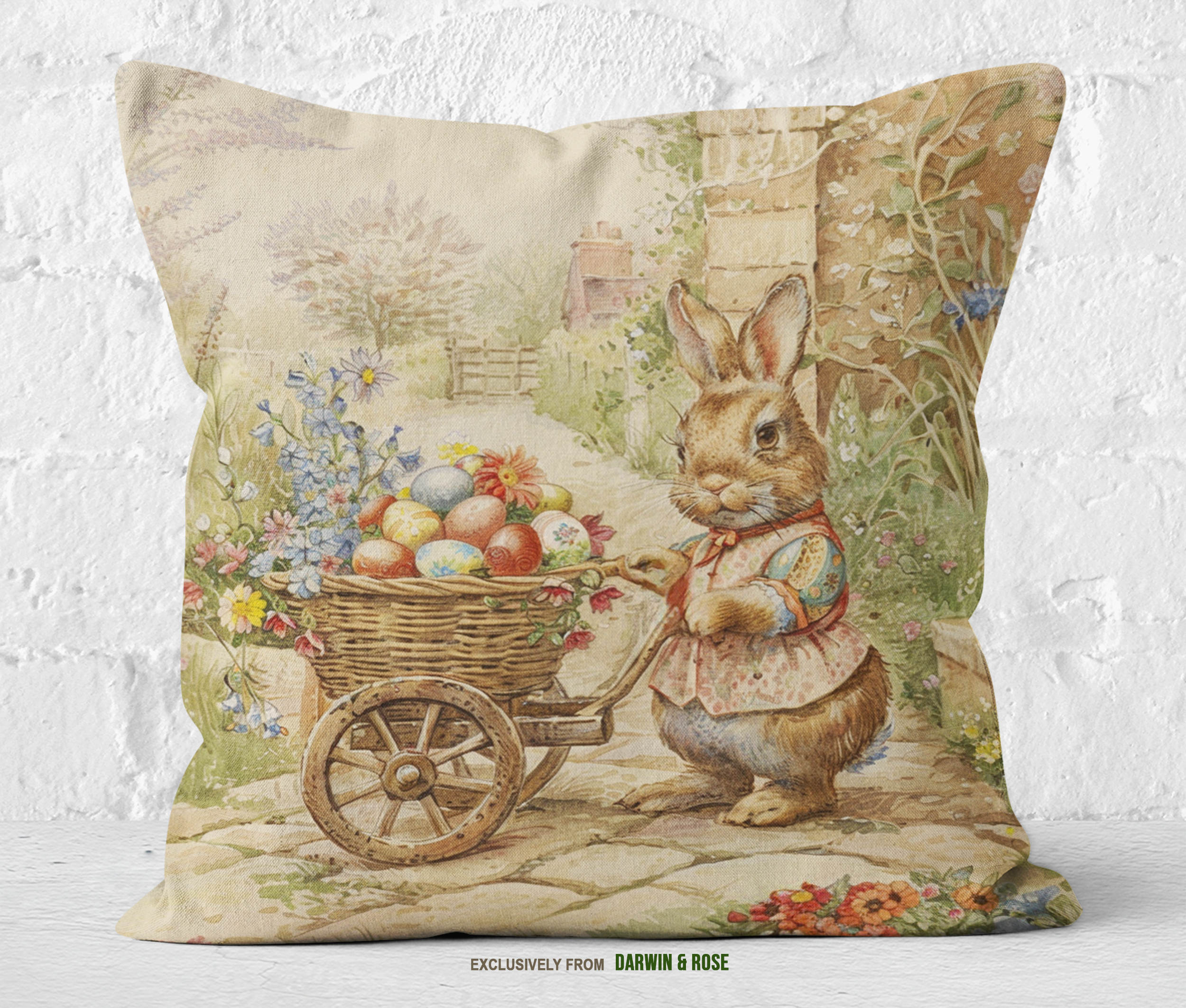 Whimsical Easter Bunny Cottagecore Throw Pillow