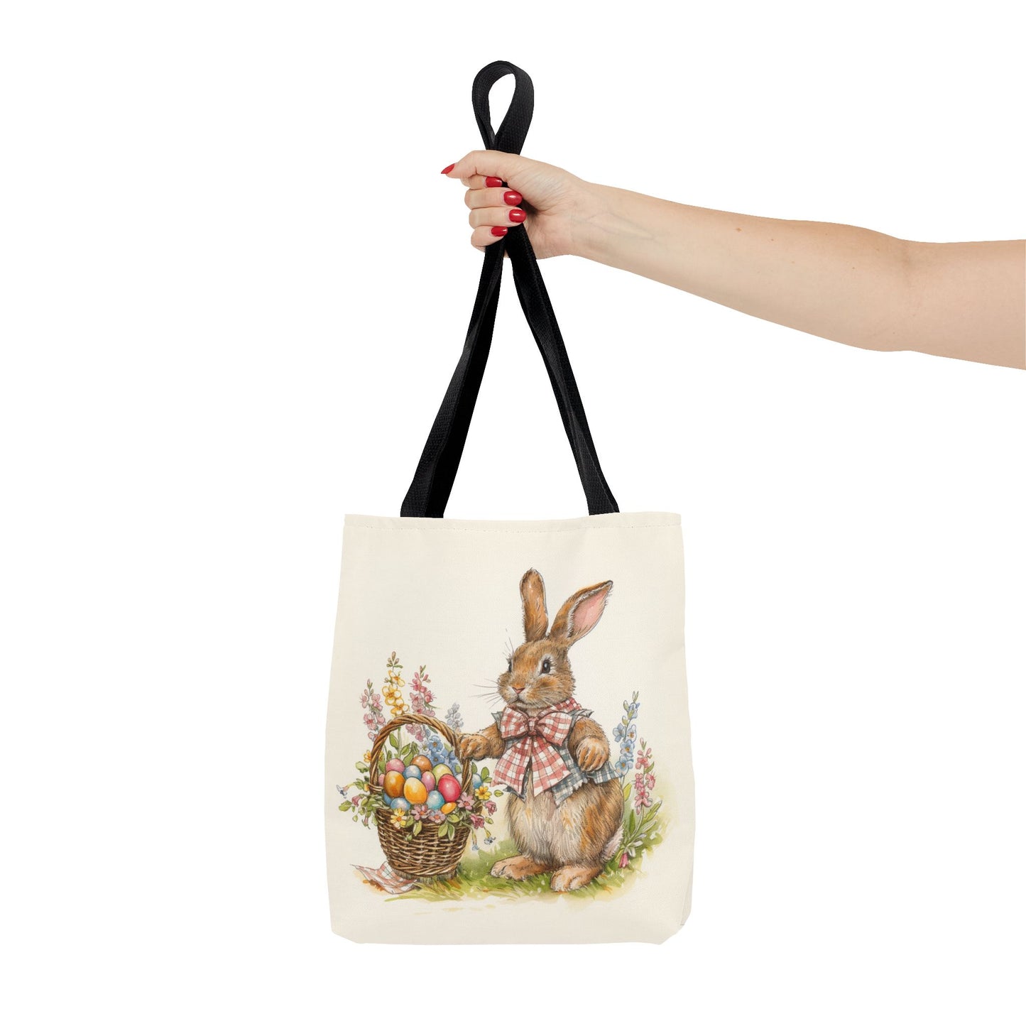 Easter Bunny Canvas Tote Bag with Floral and Basket Design