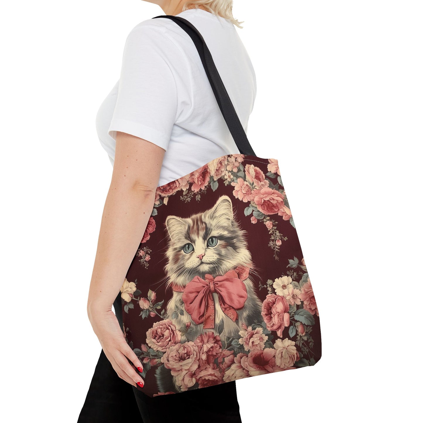 Charming Cat-Inspired Floral Tote Bag, Stylish Eco-Friendly Accessory