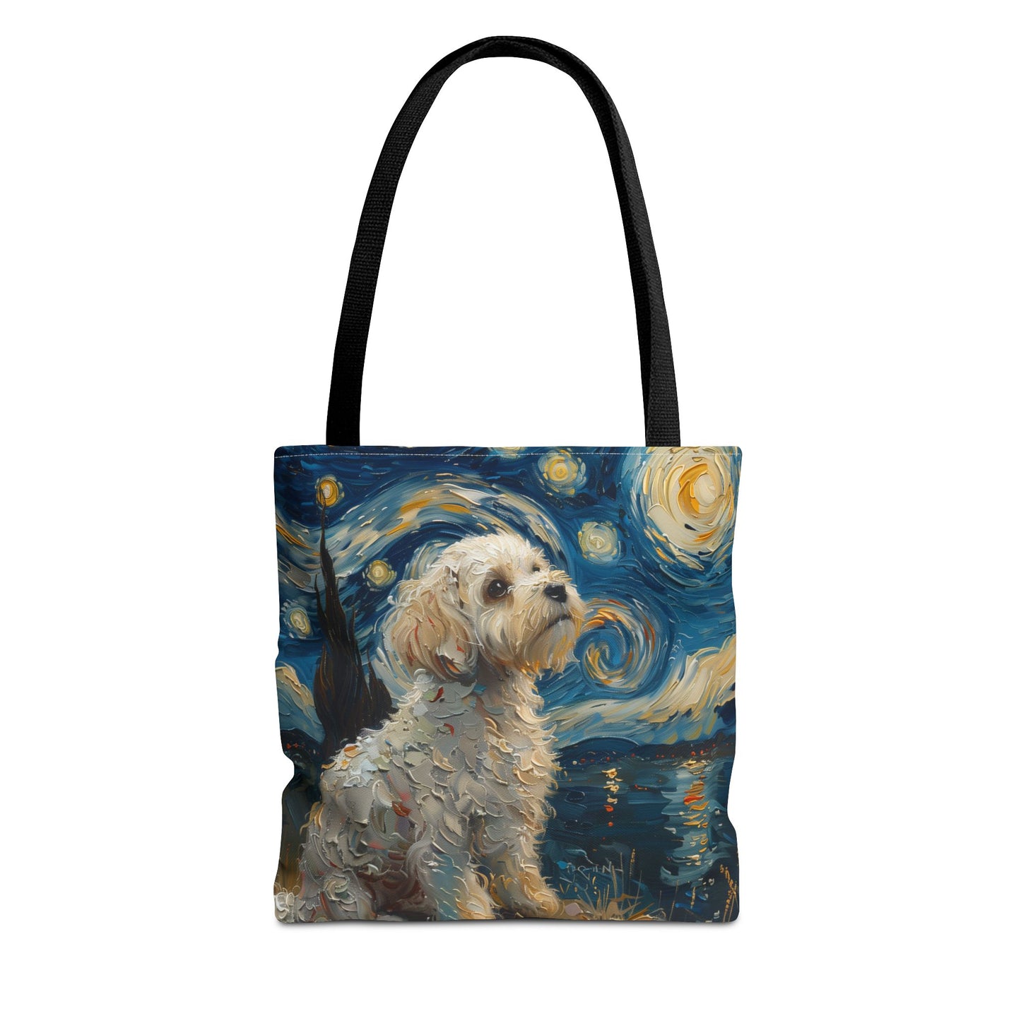 Starry Night Maltese Canvas Tote Bag, Artistic Gift for Dog Lovers