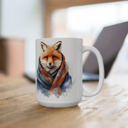 Cozy Fox Mug with Watercolor Scarf Design