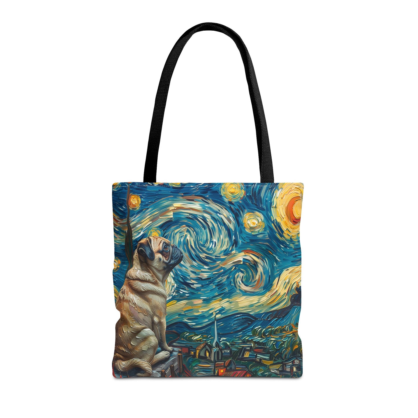 Starry Pug Canvas Tote Bag - Artistic Van Gogh-Inspired Design