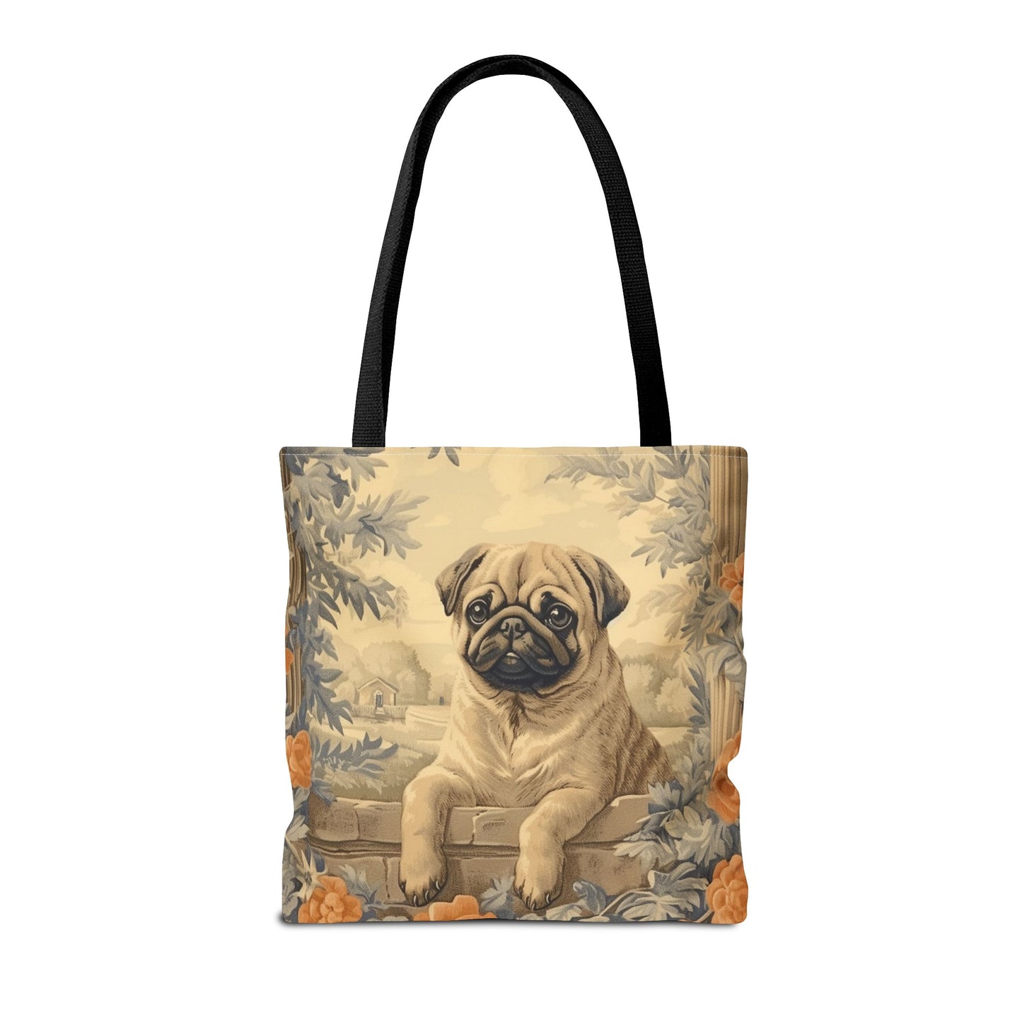 Pug Charm Canvas Tote Bag - Artistic Floral Design for Dog Lovers