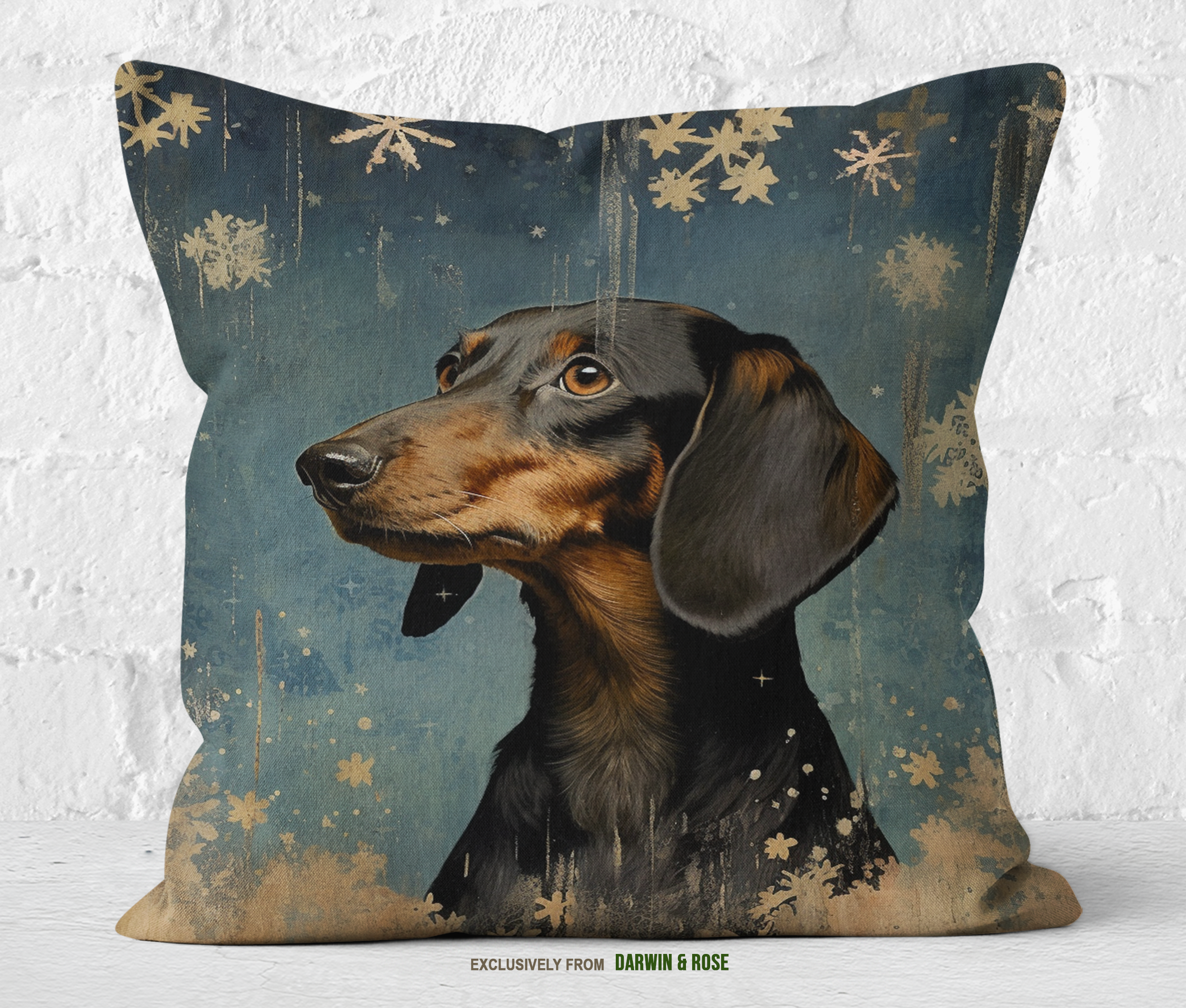 Dachshund Winter Wonderland Throw Pillow – Rustic Holiday Decor