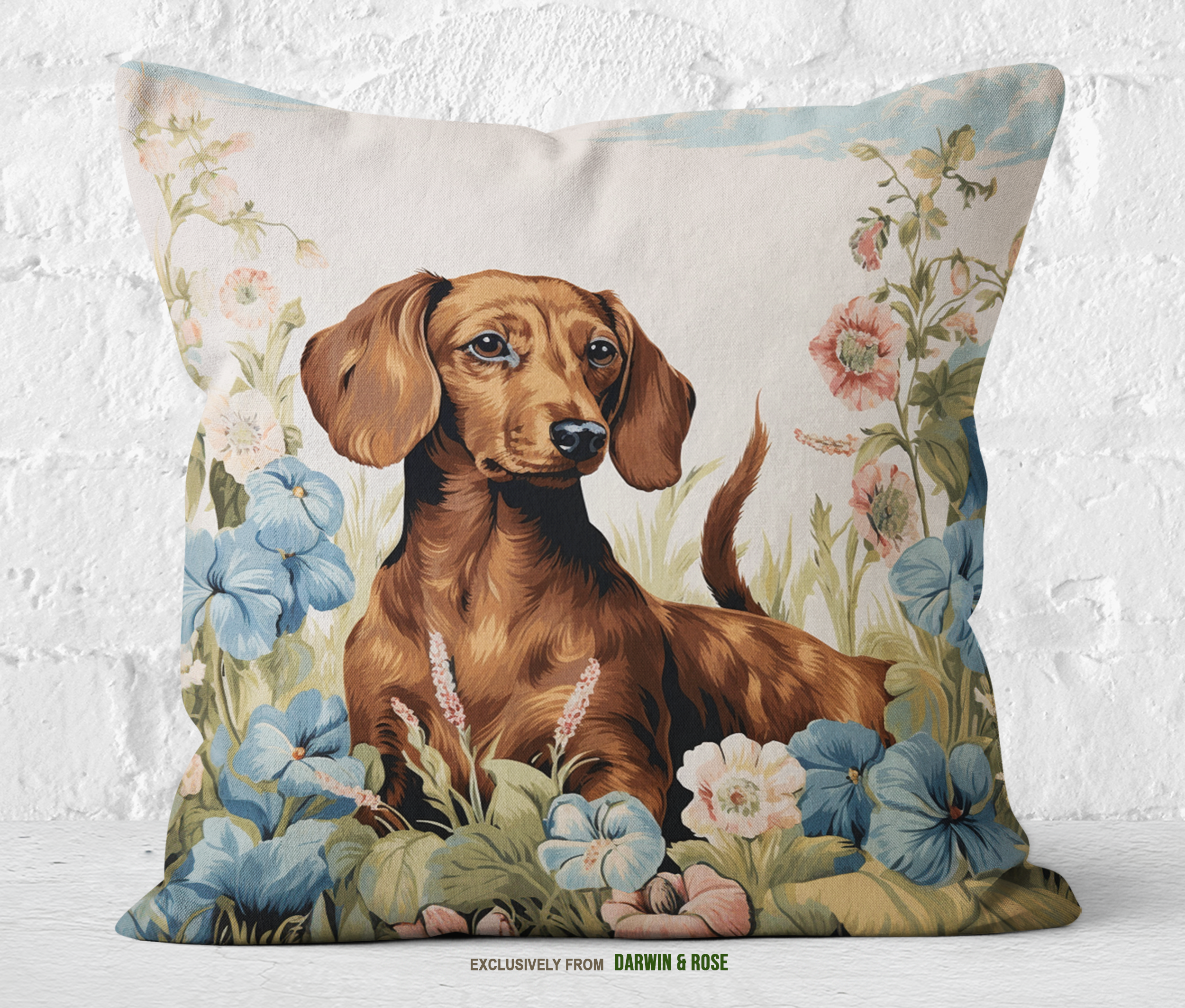 Dachshund Bliss Floral Throw Pillow - Cottagecore Charm for Dog Lovers