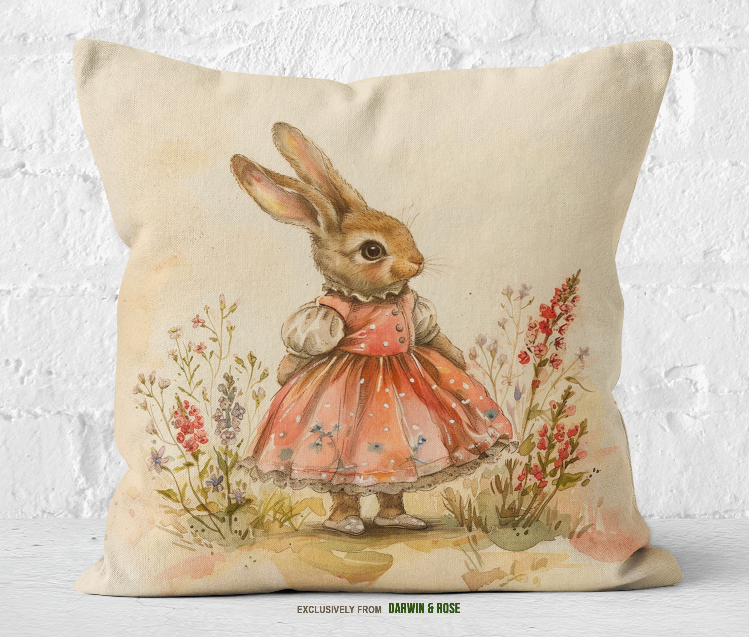 Vintage Easter Bunny Throw Pillow - Pastel Farmhouse Spring Decor