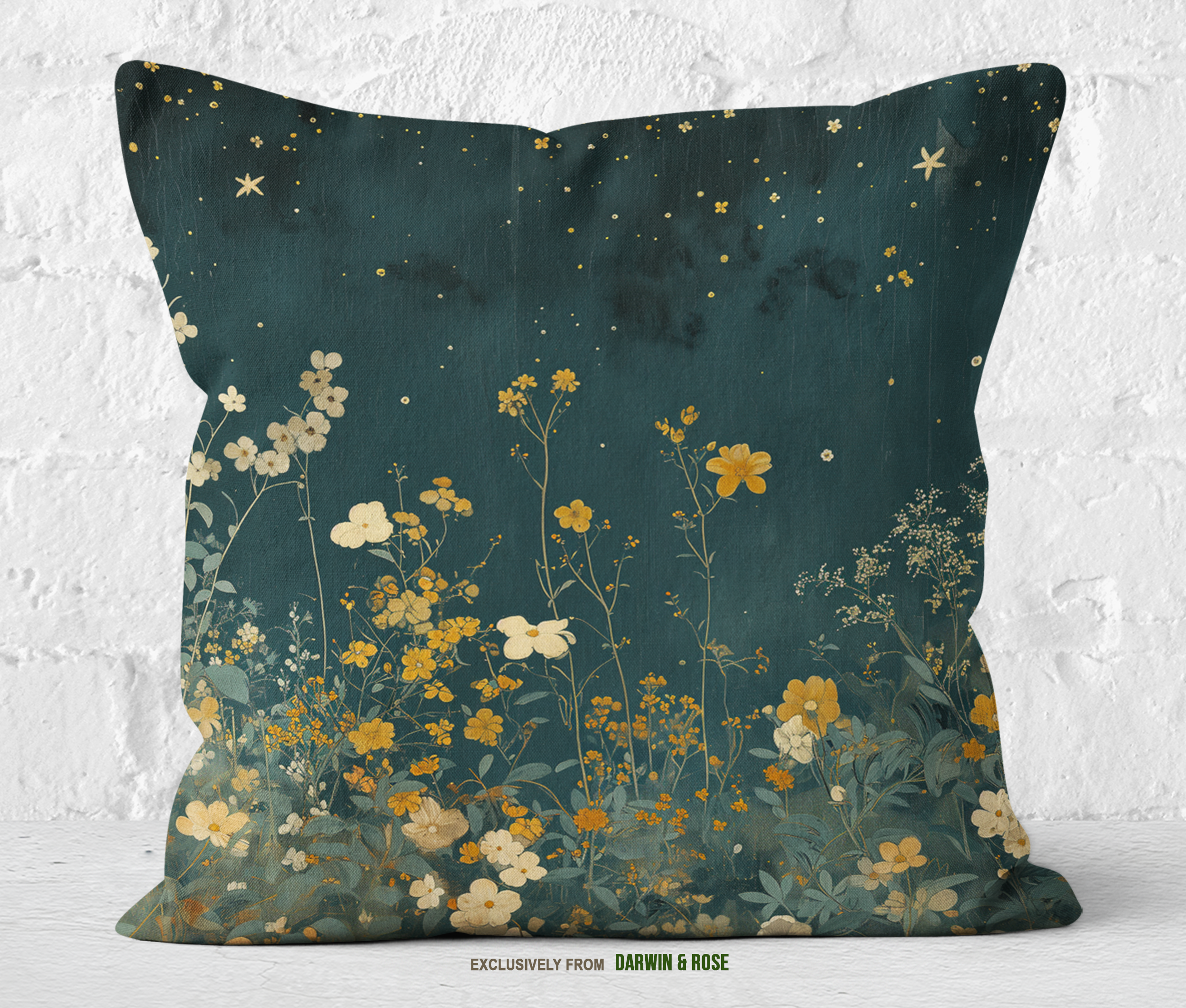 Starry Night Floral Boho Throw Pillow