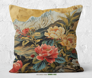 Golden Bloom Elegance Throw Pillow – Modern Asian-Inspired Décor
