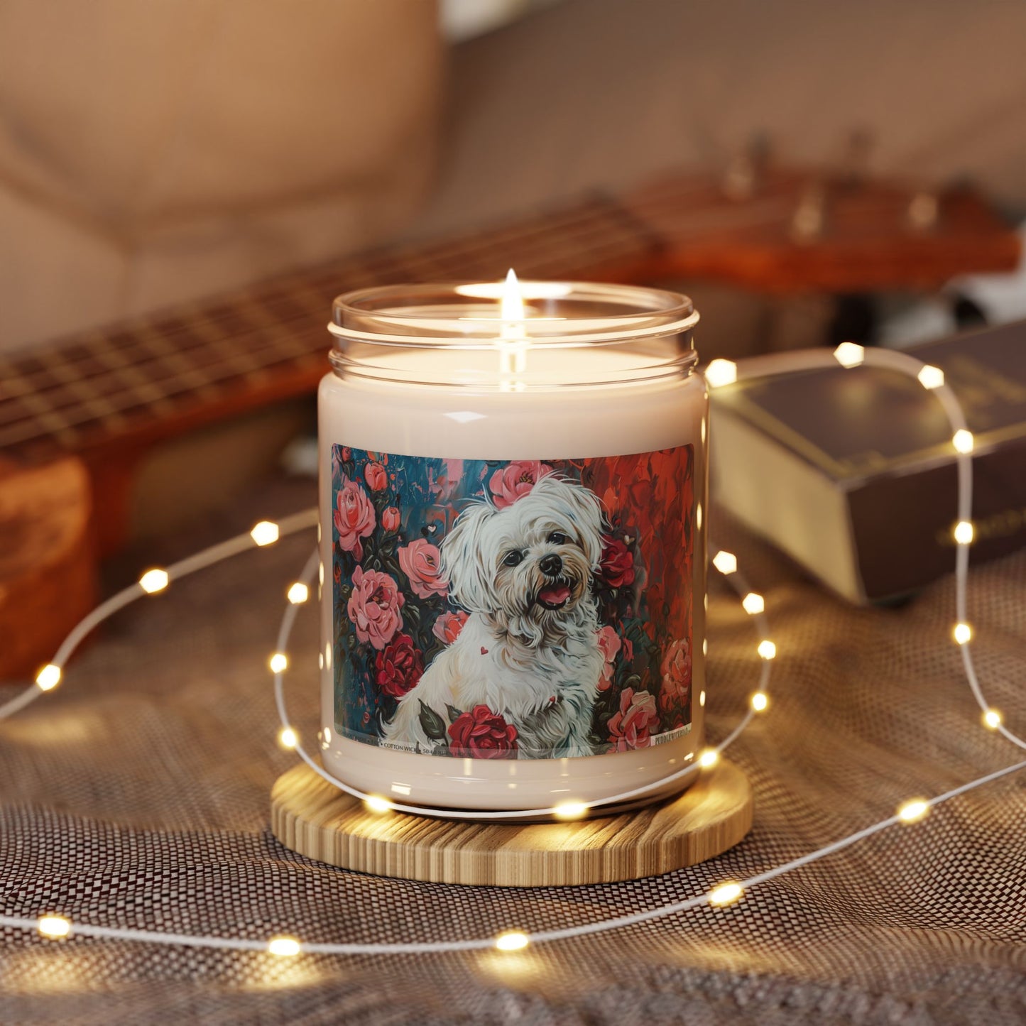 Maltese Dog Candle – Floral Art Pet Lover Gift