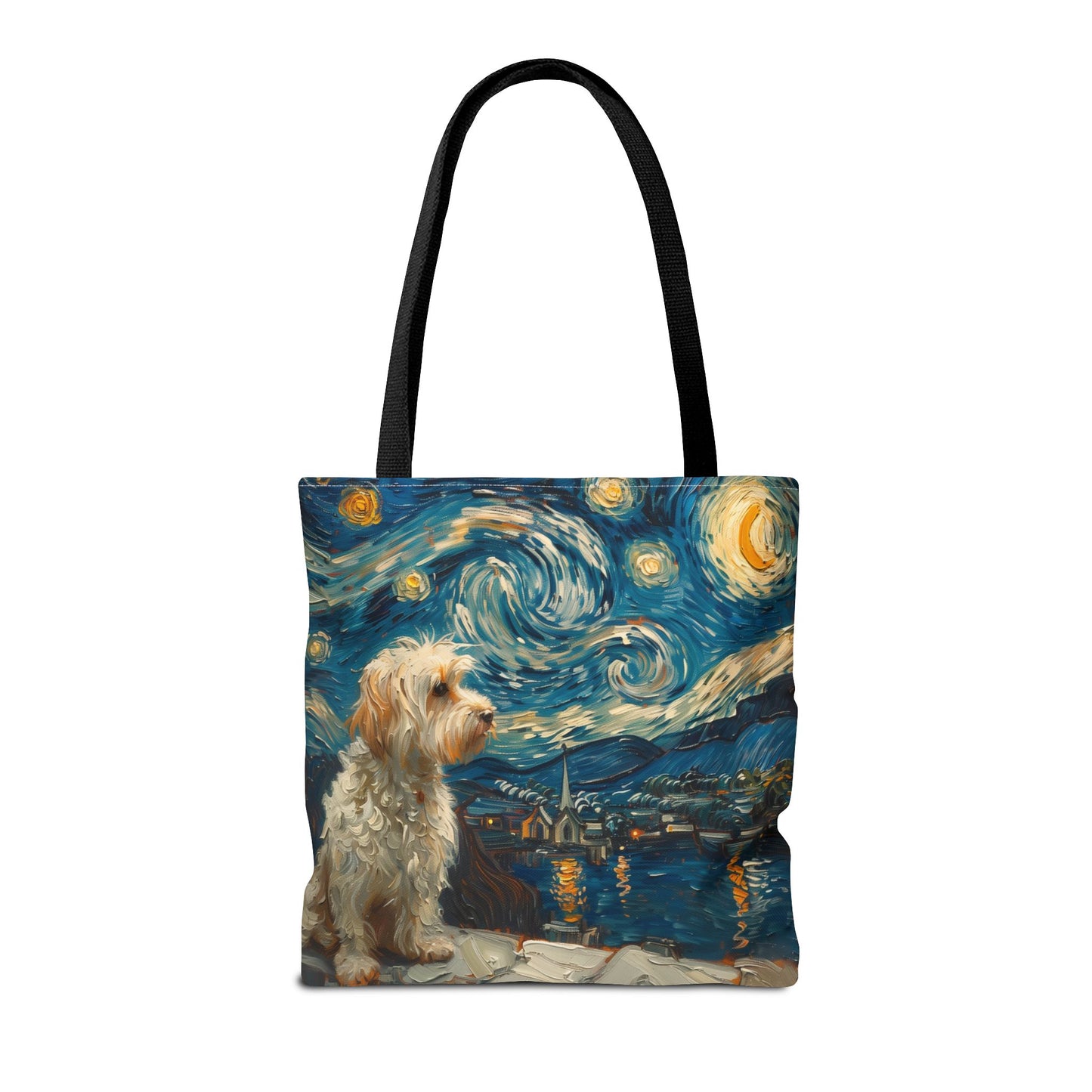 Starry Night Doodle Dog Tote Bag, Artistic Eco-Friendly Shopper