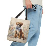 Boxer Puppy Canvas Tote Bag with Floral Design, Eco-Friendly Market Tote