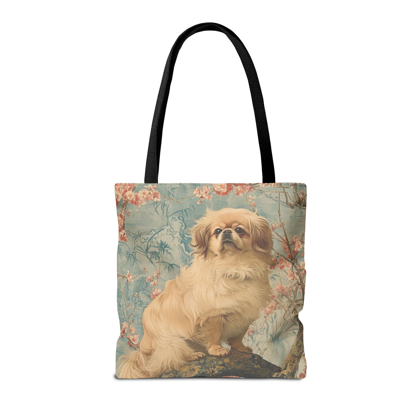 Pekingese Elegance Tote Bag, Floral Canvas for Pet Lovers