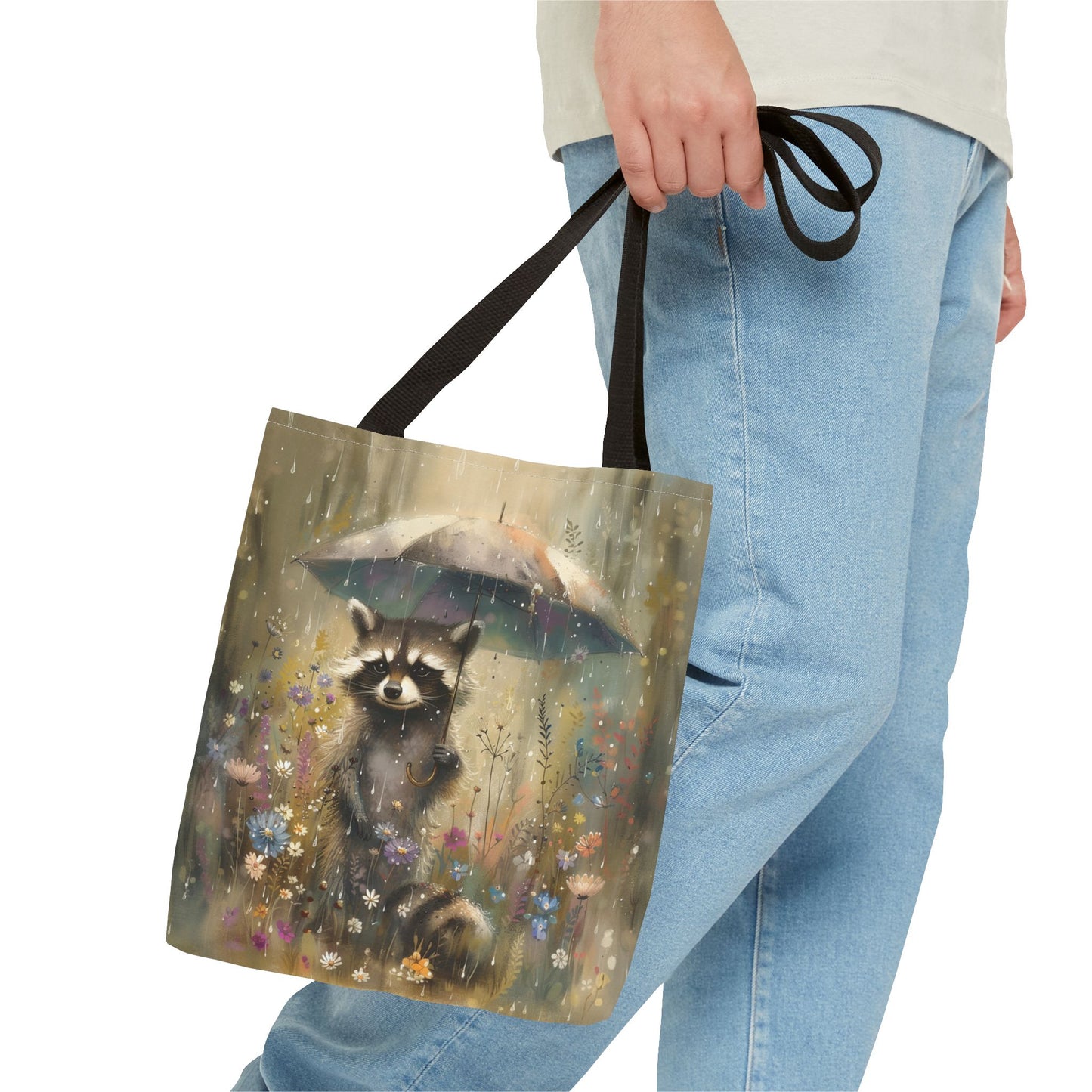 Raccoon Rainy Day Canvas Tote Bag - Eco-Friendly Nature Lover Gift