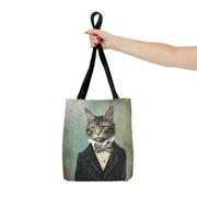 Elegant Cat Canvas Tote Bag with Tuxedo Art, Stylish Gift for Cat Lovers