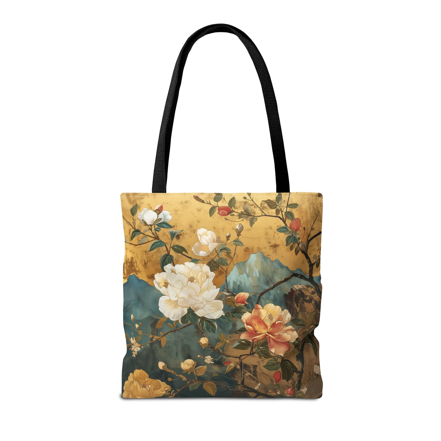 Golden Blossom Canvas Tote Bag - Elegant Floral Eco-Friendly Design