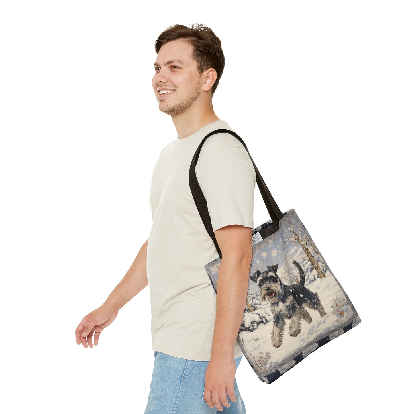 Festive Winter Schnauzer Tote Bag - Stylish Canvas Shopper