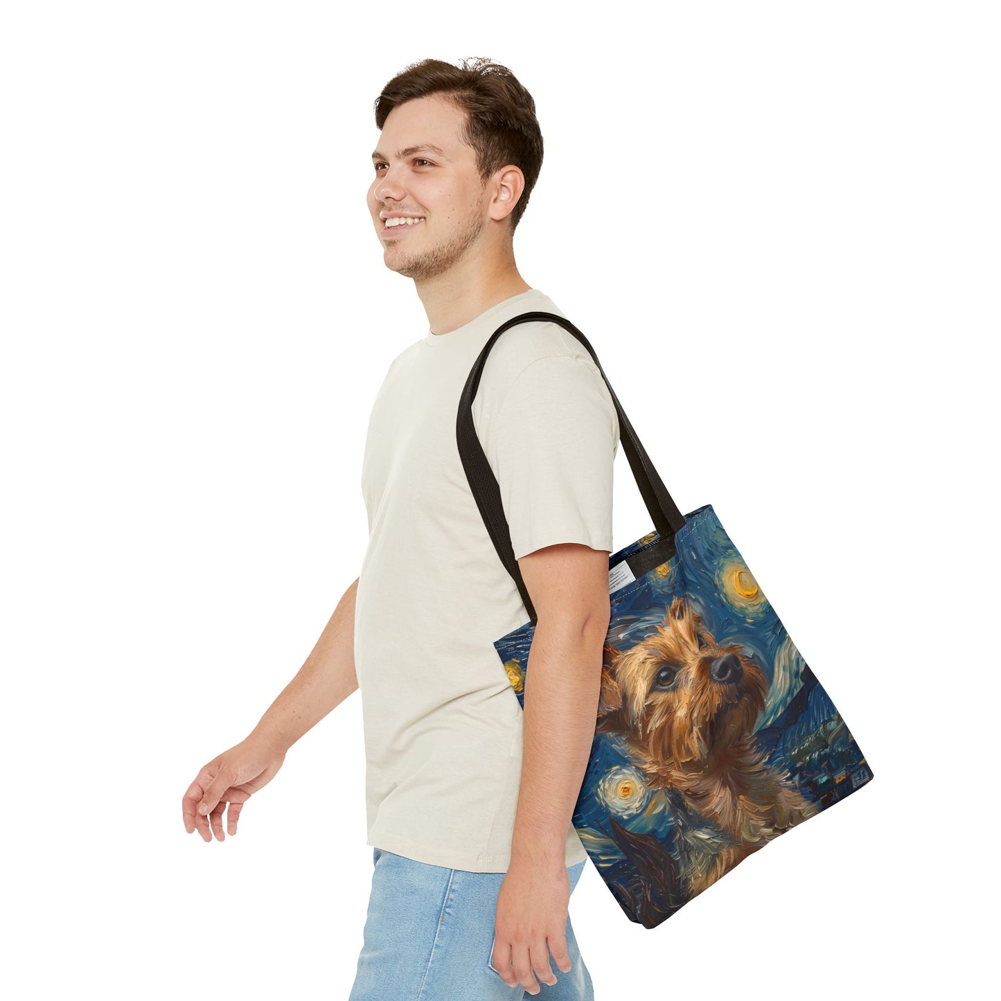 Yorkie Starry Night Canvas Tote, Artistic Eco-Friendly Dog Lover Bag