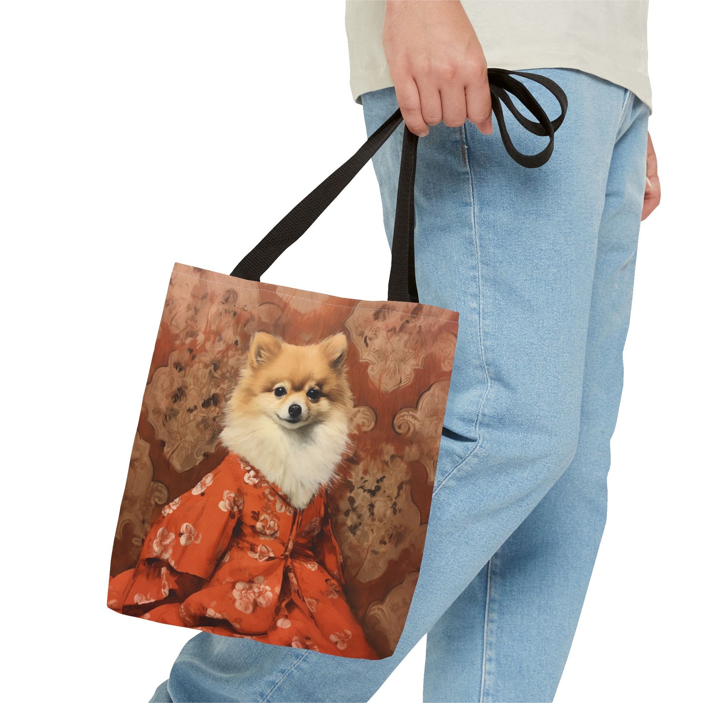 Royal Pomeranian Floral Tote Bag - Elegant Shopping & Gift Idea