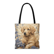 Golden Retriever Blossom Canvas Tote Bag, Artistic Eco-Friendly Design