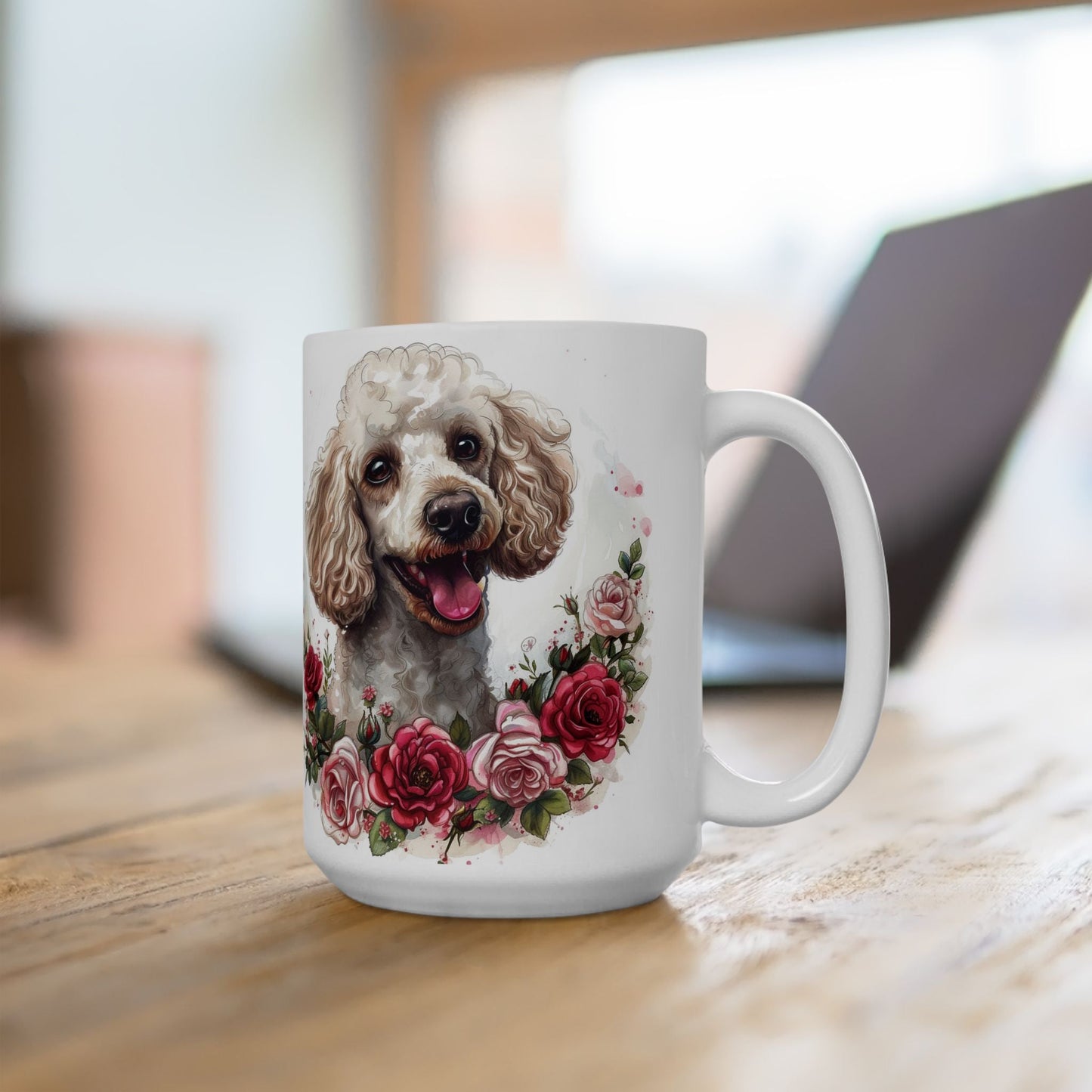 Elegant Poodle Mug – Floral Rose Design for Dog Lovers