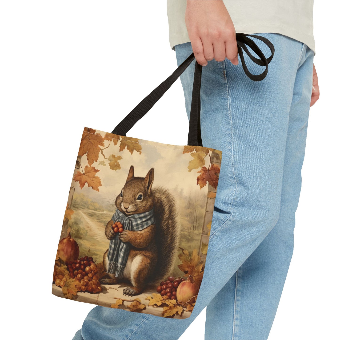 Autumn Squirrel Tote Bag, Festive Eco-Friendly Canvas for Thanksgiving