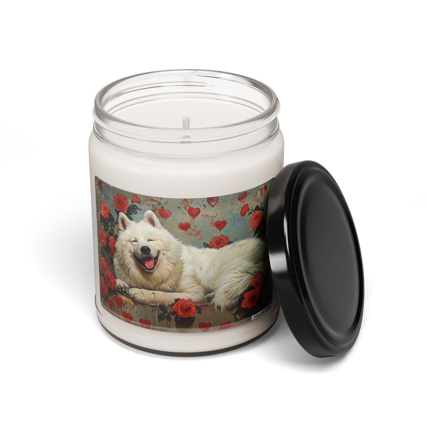 Samoyed Bliss Candle – Adorable Dog Lover Gift with Roses and Hearts