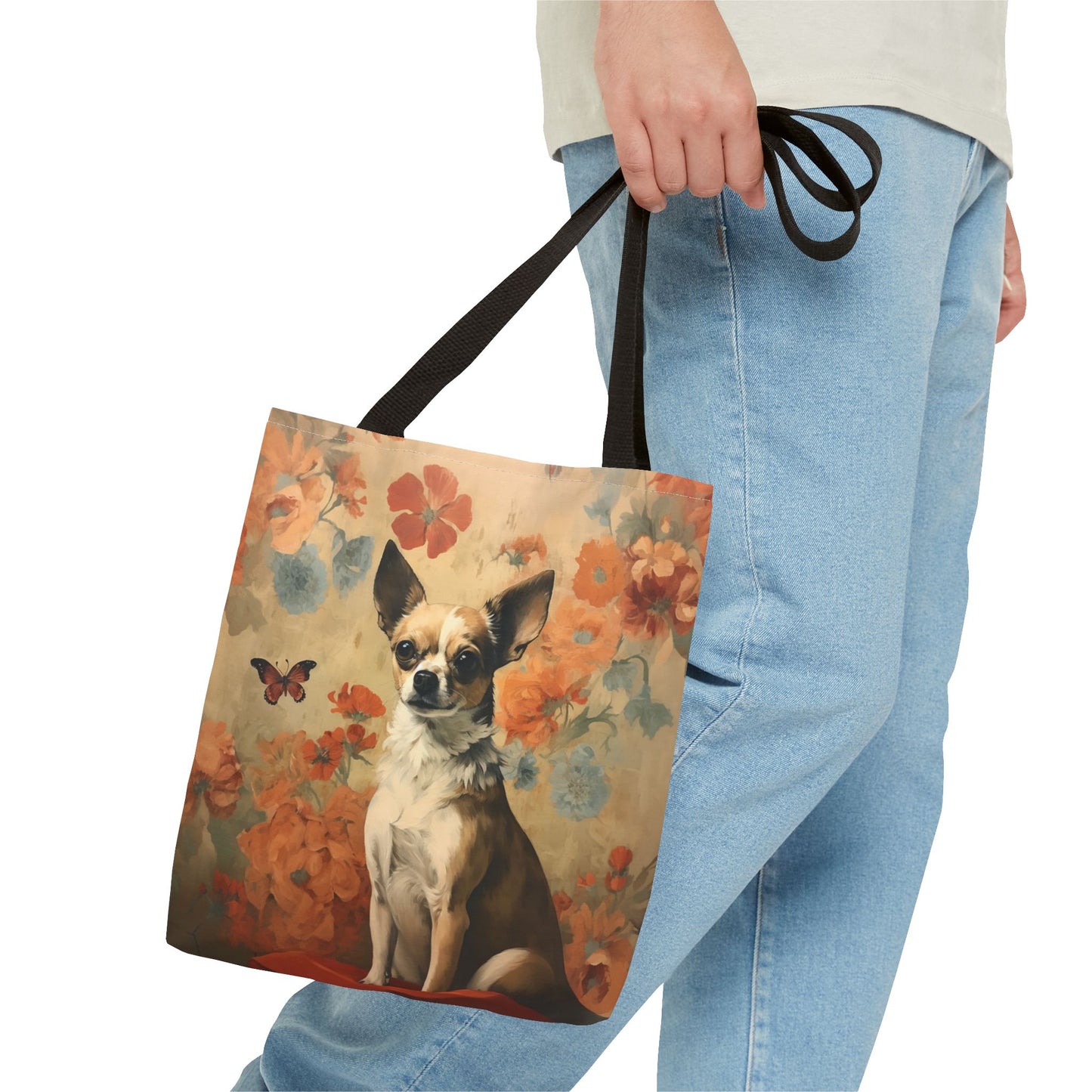 Floral Chihuahua Canvas Tote Bag - Dog Lover’s Carryall Gift