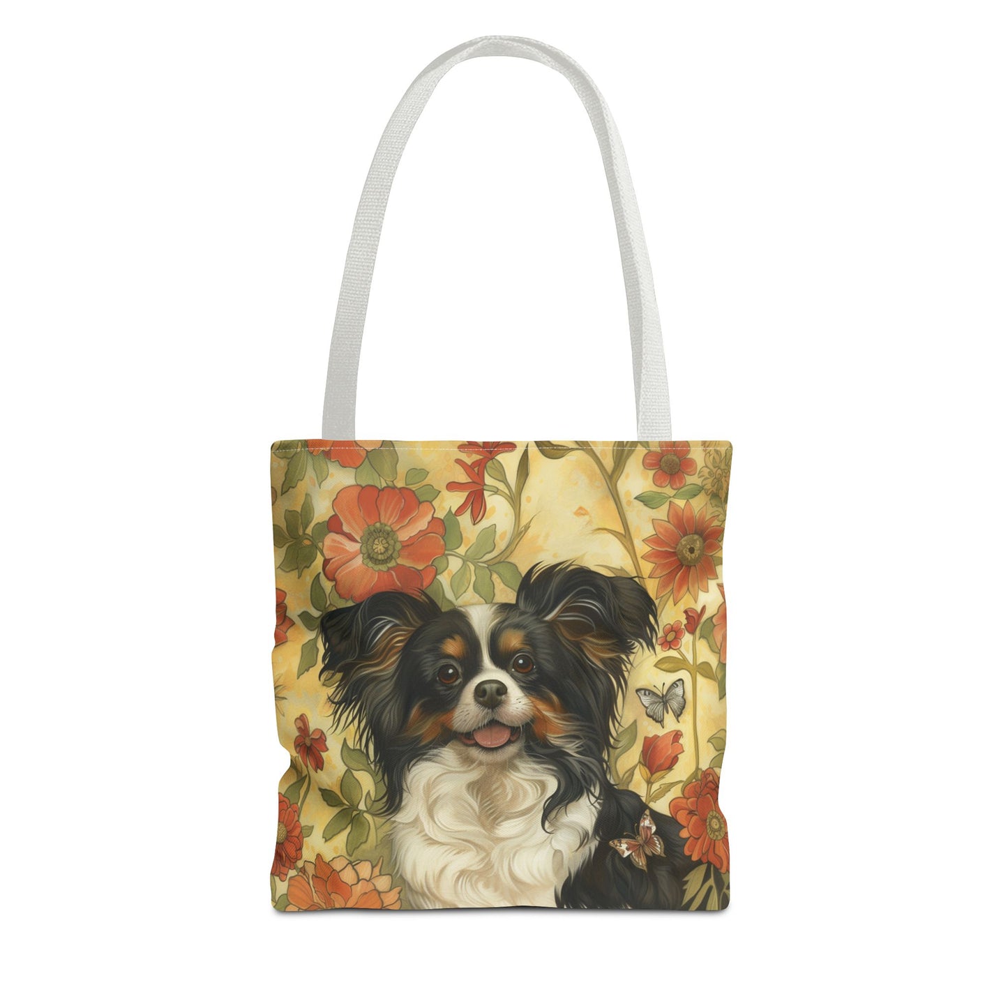 Papillon Dog Floral Canvas Tote Bag, Cute and Eco-Friendly Gift