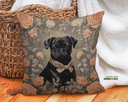 Elegant Pug-Inspired Floral Throw Pillow for Modern Home Décor