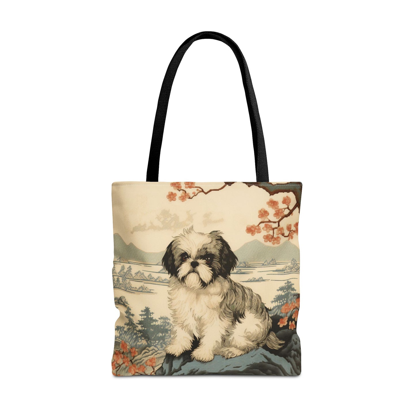 Shih Tzu Cherry Blossom Canvas Tote Bag for Dog Lovers