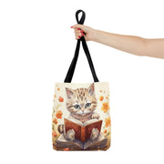 Whimsical Kitty Reader Tote Bag, Adorable Canvas Cat Lover Gift