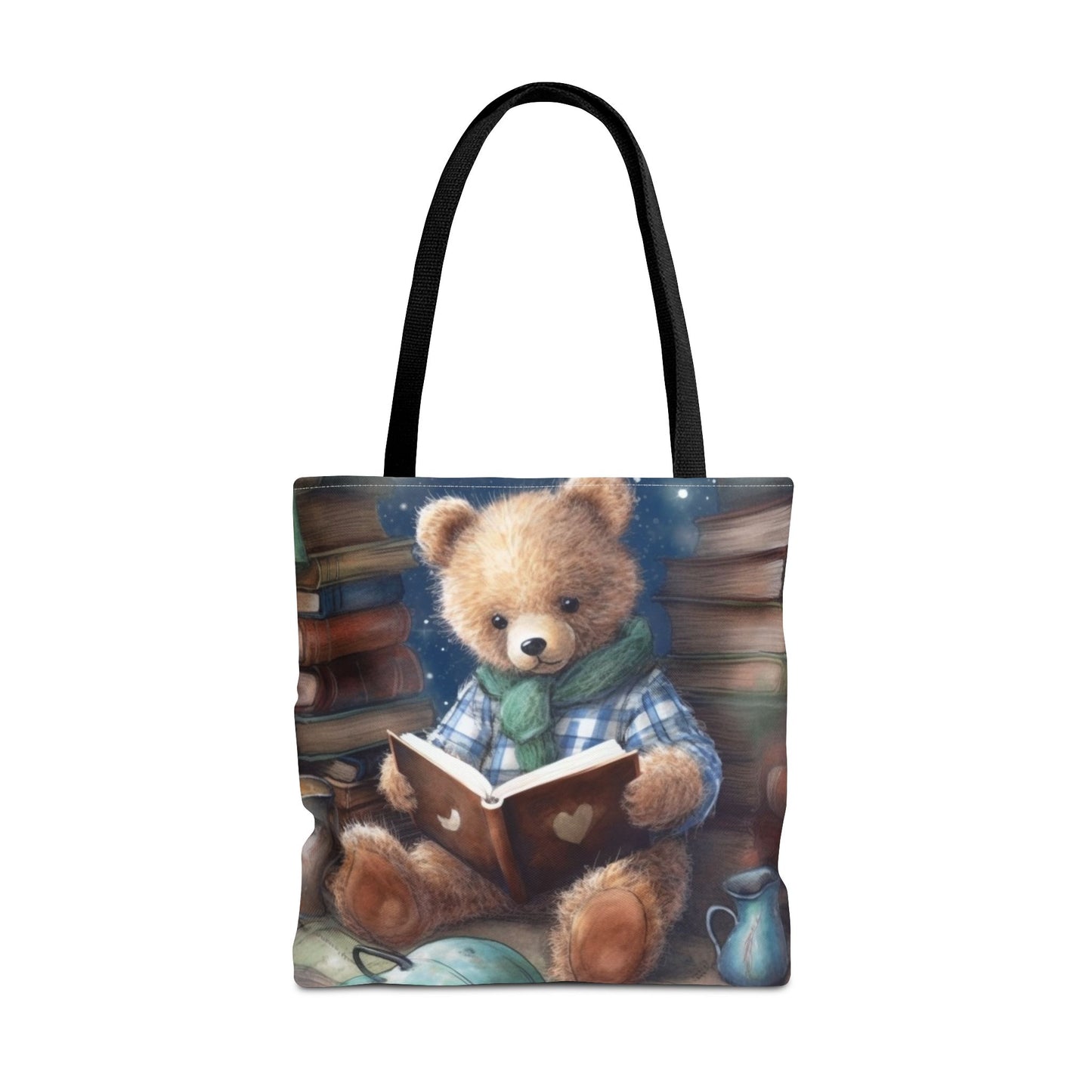 Teddy Bear Reading Tote Bag, Cozy Canvas Book Lover's Gift