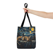 Starry Night Cat Tote Bag - Van Gogh-Inspired Canvas Design