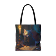 Mystical Cat Scholar Gothic Tote Bag with Candlelight Charm