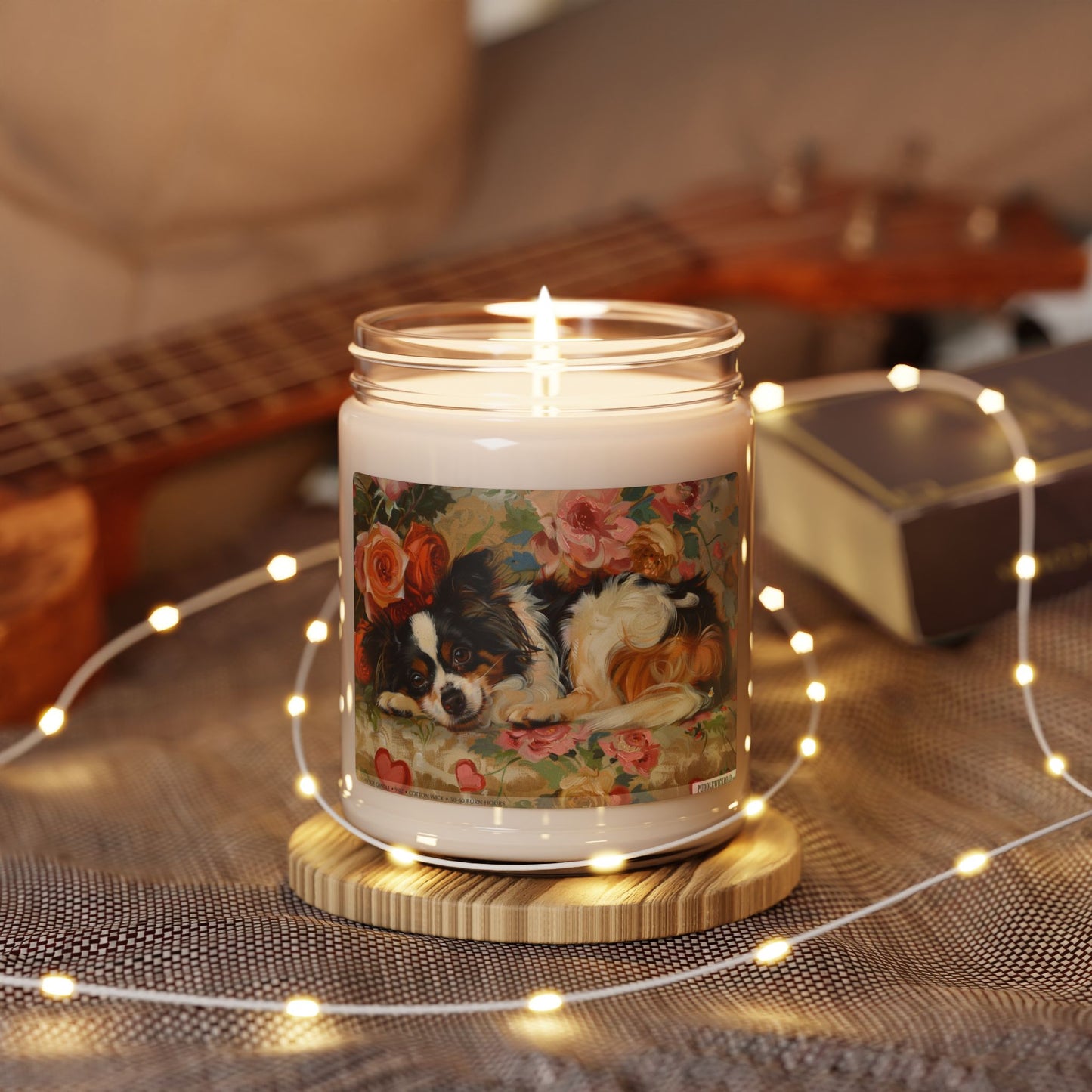 Papillon Dog Lover Candle – Vintage Floral Art, Perfect Gift for Pet Parents