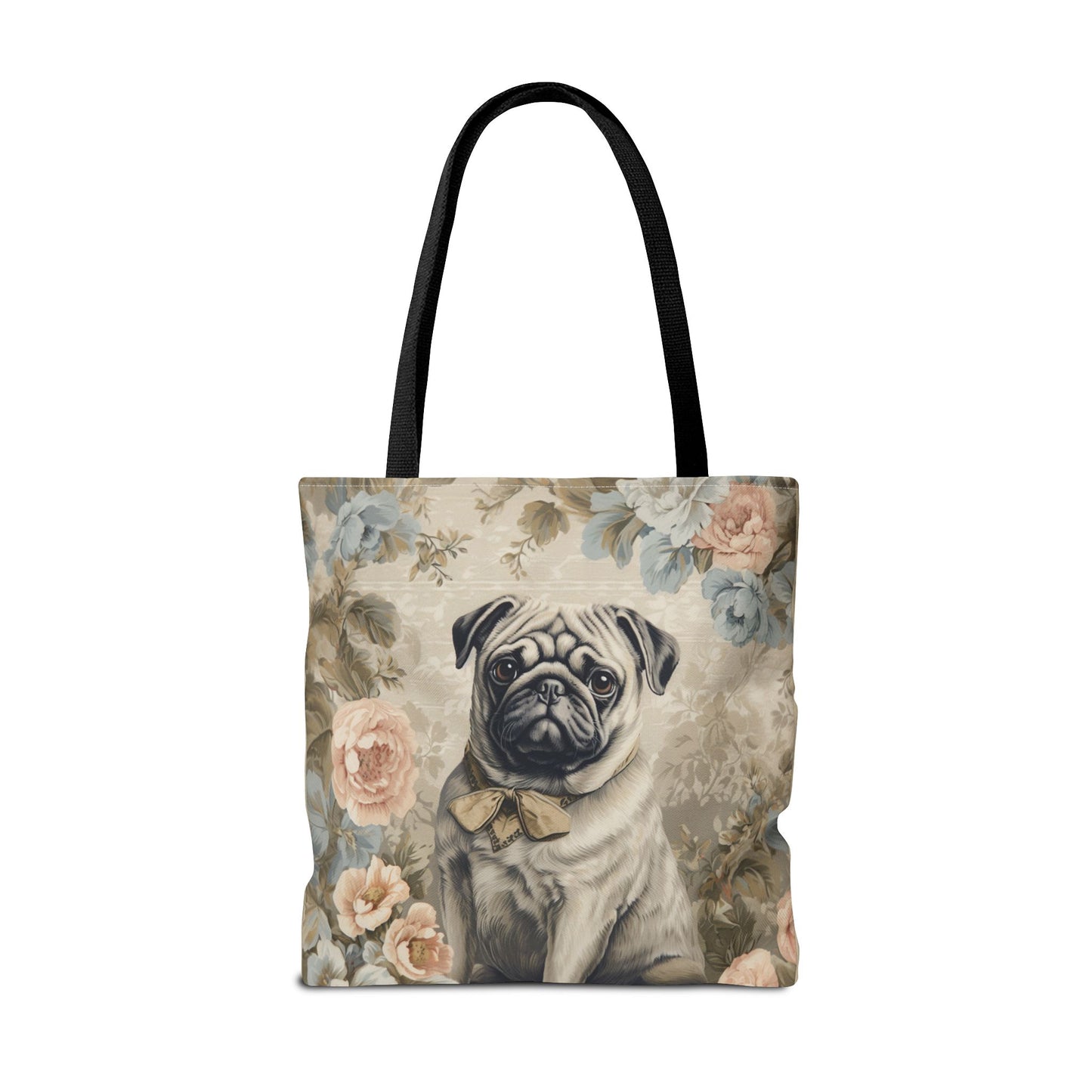 Charming Floral Pug Lover Tote Bag, Canvas Shopping & Gift Bag